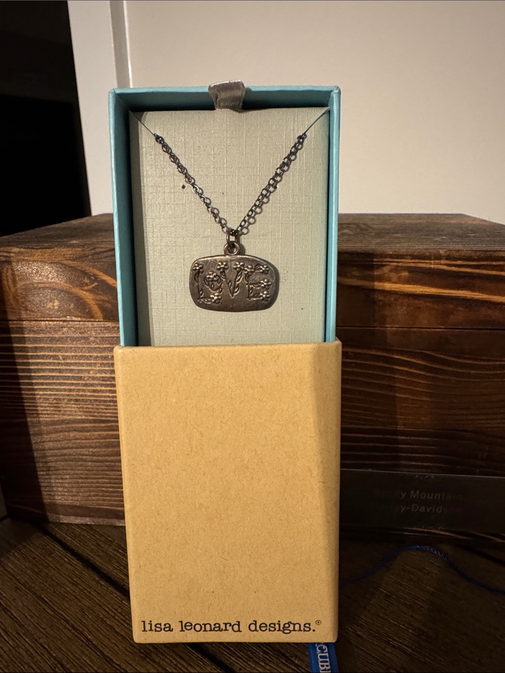 Lisa Leonard Silver Floral 'Love' Rectangle Pendant Necklace